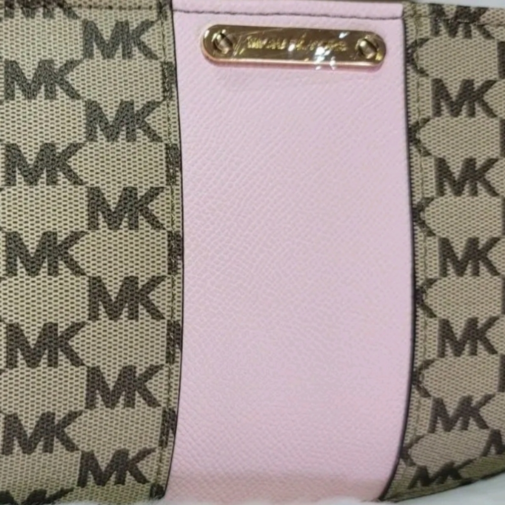 MICHAEL KORS Fanny Pack MK Logos Belt Bag Pouch Pink / Beige MSRP $58 Small Med